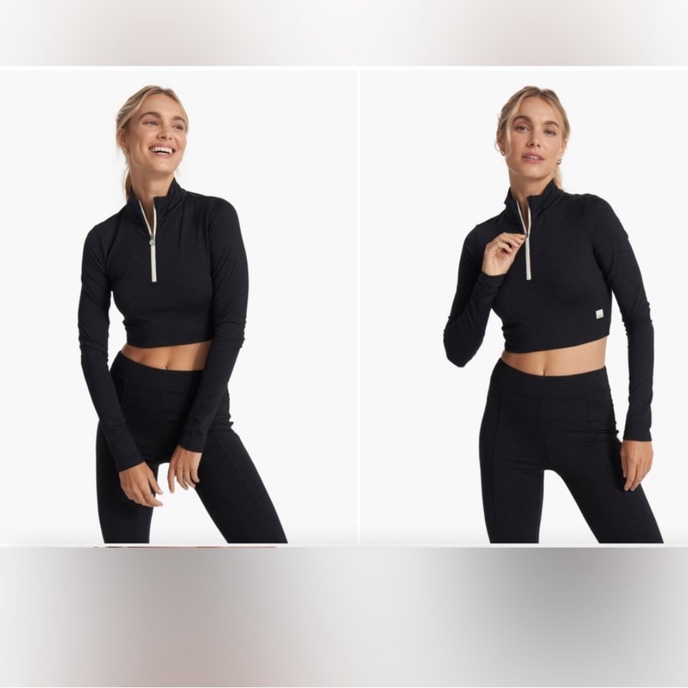 VUORI Performance Crop Lux Rib Half Zip Top black size XS